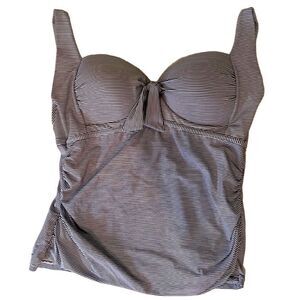 Classic Liz Claiborne Women Small Blue/White Striped Swim Top Adjustable Straps